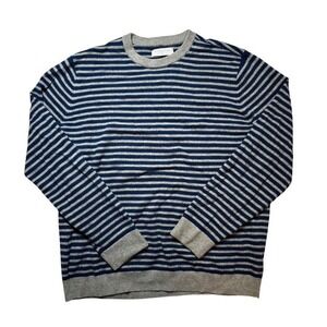 Men's Everlane Blue and Grey Striped Cashmere Sweater XL